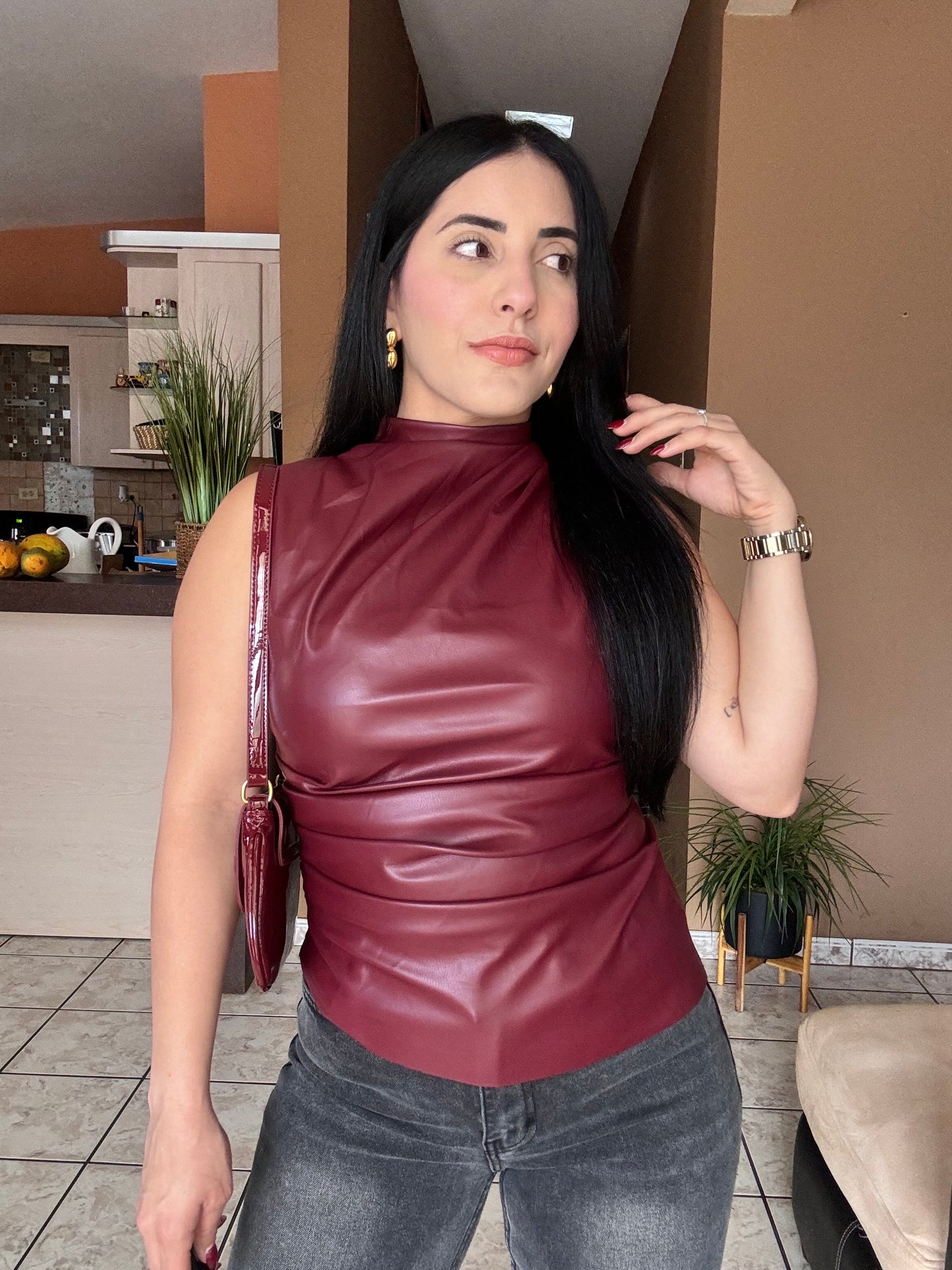 "Wine" Leather Top