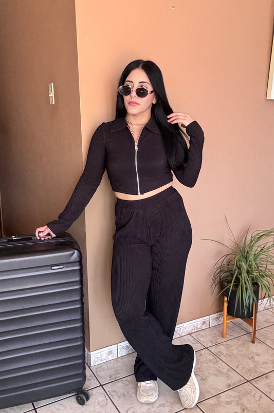 "Travel" crop top and pant set
